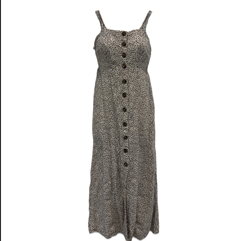 Japna Leopard Print Animal Print Ruched Back Midi Button Front Dress Size Small